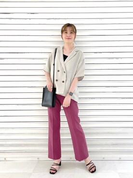 「LOWRYS FARM（ローリーズファーム）のＤＲＹカラーフレアパンツ　941232（その他パンツ）」を使った、ぽ　んさん（レディース・161cm）の夏コーディネート