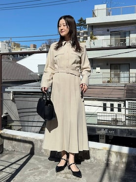 「Andemiu（アンデミュウ）のポインテッドヒールミュール654747（パンプス、ブラック系）」を使った、ぽ　んさん（レディース・161cm）の春コーディネート