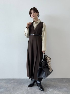 「アイテム（ジャンパースカート）」を使った、ぽ　んさん（レディース・161cm）の秋コーディネート