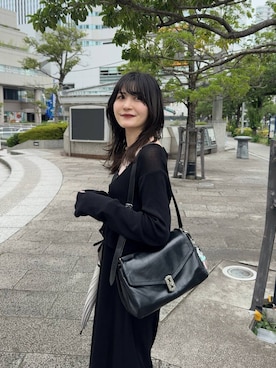 「Andemiu（アンデミュウ）の【山岡葵さんコラボ】接触冷感/カットベアワンピース826533（ワンピース、ブラック系）」を使った、ぽ　んさん（レディース・161cm）の夏コーディネート
