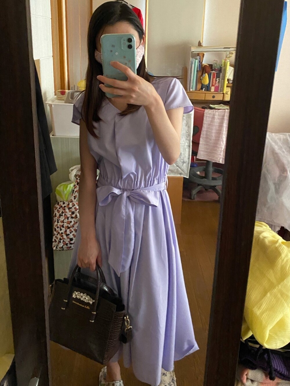 「ラベンダーカラー、ビジューバッグ、JILLbyJILLSTUART」｜「JILL by JILL STUARTの◆ビジューロイヤルトートバッグ（クロコ型押し）（トートバッグ、ブラウン系）」を使った、❄️ᗩ♡І❄️さん（レディース・151cm）の夏コーディネートの1枚目の写真