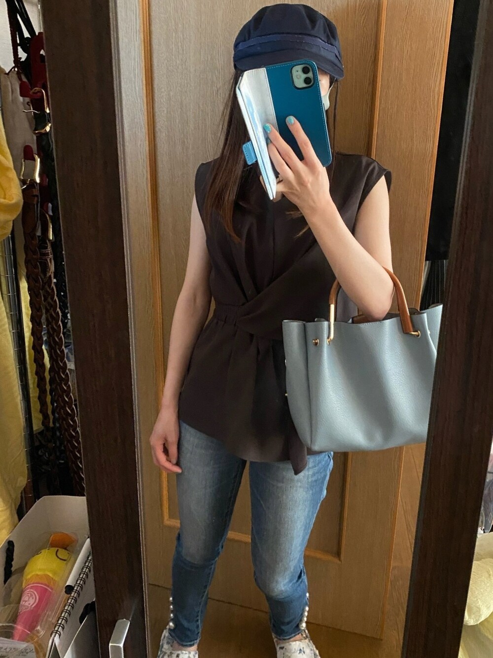 「しまむらのアイテム（ハンチング/ベレー帽、ブラック系）」を使った、❄️ᗩ♡І❄️さん（レディース・151cm）の夏コーディネートの1枚目の写真