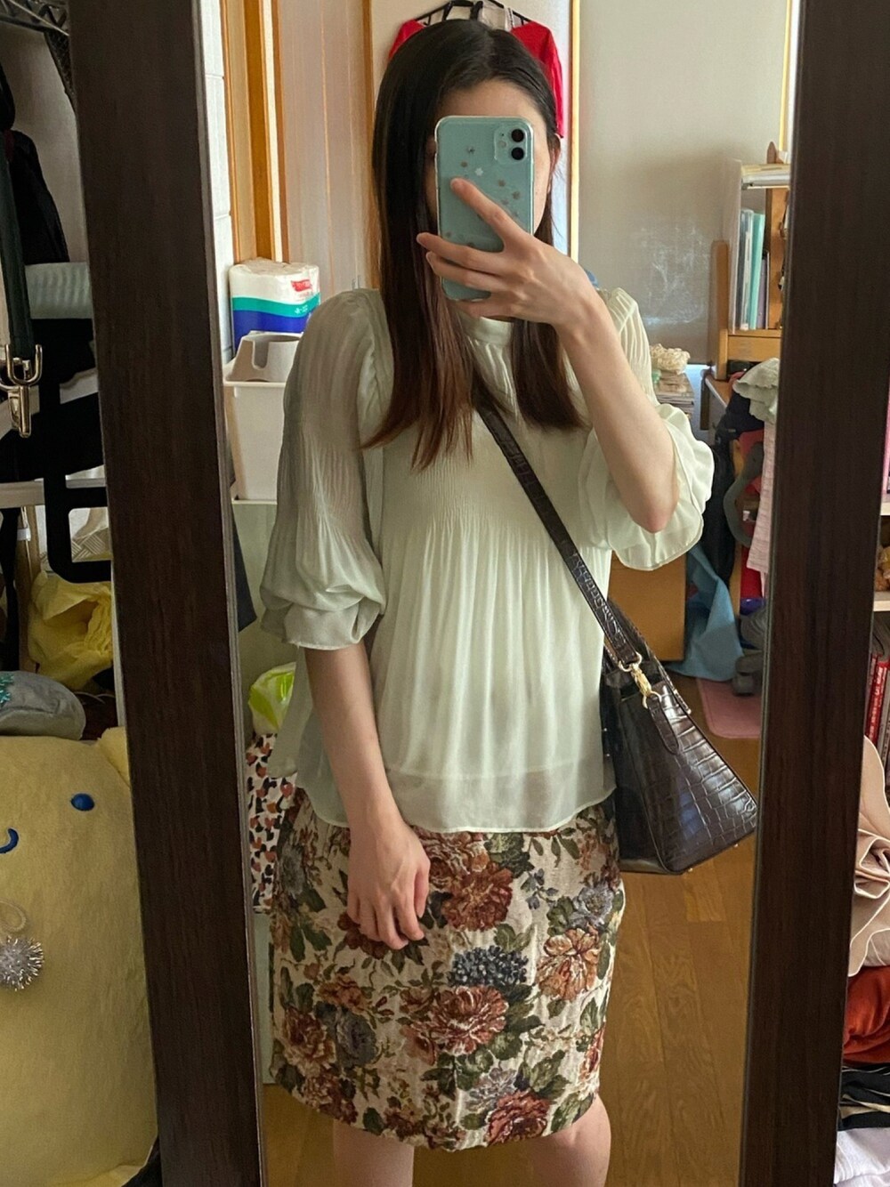 「ゴフラン、ミントグリーン、JILLbyJILLSTUART」｜「JILL by JILL STUARTの◇シアーパフブラウス（シャツ/ブラウス、グリーン系）」を使った、❄️ᗩ♡І❄️さん（レディース・151cm）の夏コーディネートの1枚目の写真