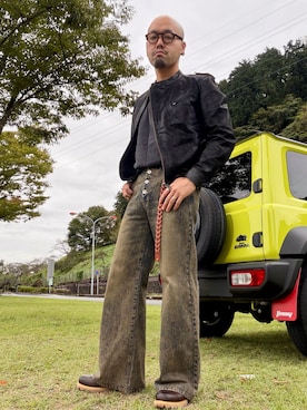 「アイテム（ライダースジャケット）」を使った、tadashi_kikuchiさん（メンズ・171cm）の秋コーディネート