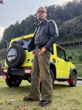 「アイテム（ライダースジャケット）」を使った、tadashi_kikuchiさん（メンズ・171cm）の秋コーディネート