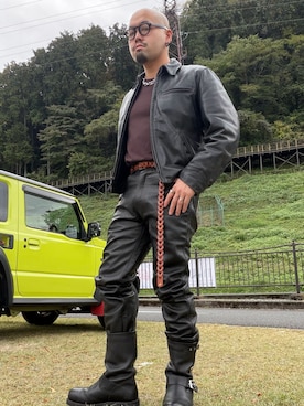 「アイテム（ライダースジャケット）」を使った、tadashi_kikuchiさん（メンズ・171cm）の秋コーディネート