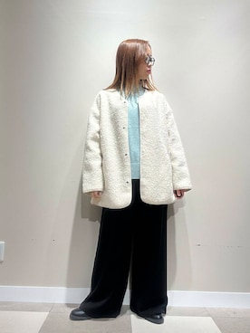 「アイテム（ノーカラーコート、ホワイト系）」を使った、zuu17さん（レディース・157cm）の冬コーディネート