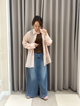 「ITEMS URBANRESEARCH（アイテムズ アーバンリサーチ）のデニムロングスカート（デニムスカート、ブルー系）」を使った、zuu17さん（レディース・157cm）の夏コーディネート