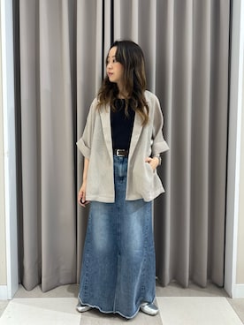 「ITEMS URBANRESEARCH（アイテムズ アーバンリサーチ）のデニムロングスカート（デニムスカート、ブルー系）」を使った、zuu17さん（レディース・157cm）の夏コーディネート