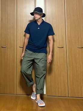 「アイテム（カーゴパンツ）」を使った、k4kさん（メンズ・175cm）の夏コーディネート