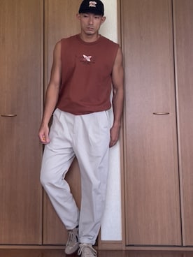 「アイテム（キャップ）」を使った、k4kさん（メンズ・175cm）の夏コーディネート