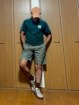 「アイテム（キャップ、オレンジ系）」を使った、k4kさん（メンズ・175cm）の夏コーディネート