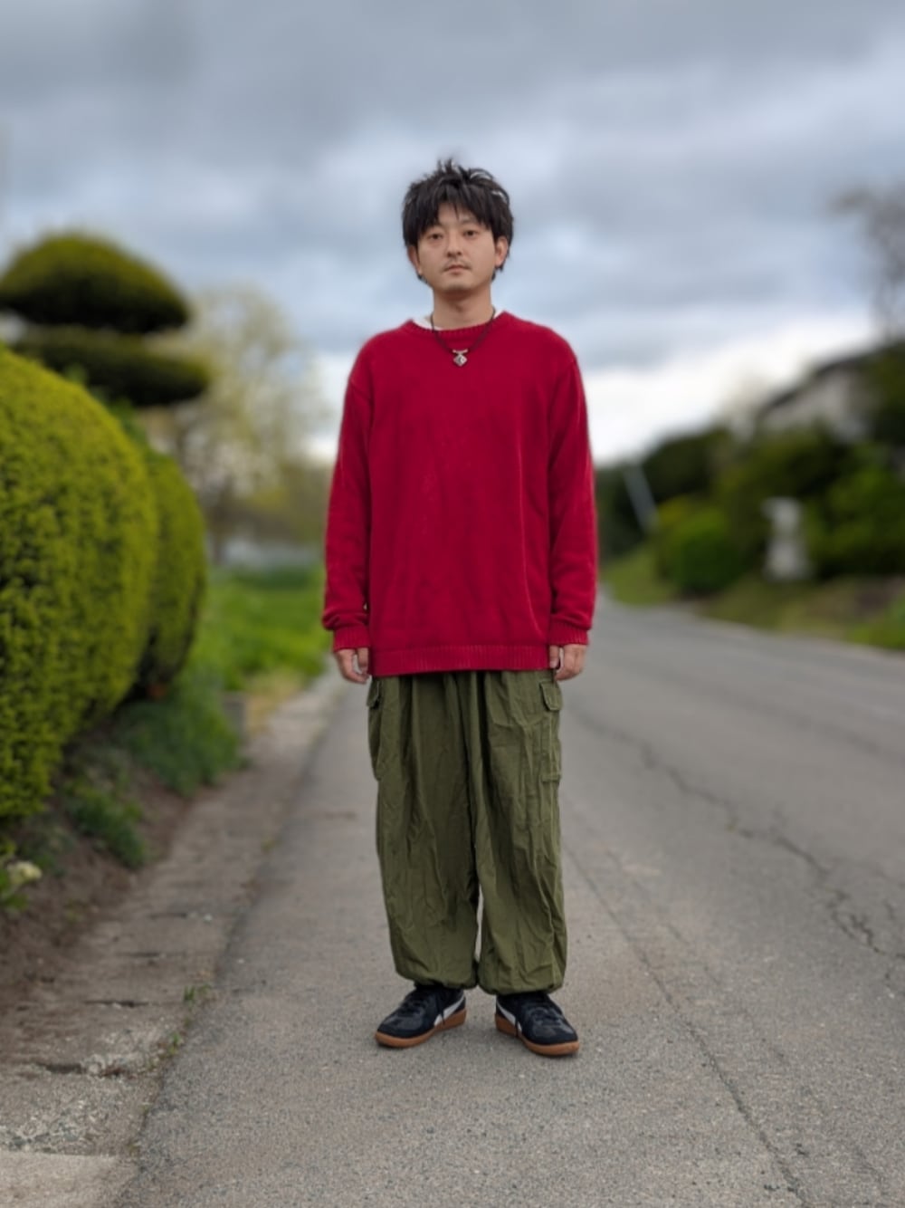 「古着、古着MIX、ストリート、ストリートMIX、ラフ、春」｜「llbeanのアイテム（ニット/セーター、レッド系）」を使った、nao81509317さん（メンズ・181cm）の春コーディネートの1枚目の写真