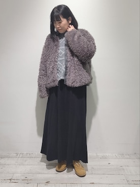 「ファー」｜「アイテム（ノーカラージャケット）」を使った、komiさん（レディース・161cm）の秋コーディネート