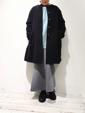 「PUAL CE CIN（ピュアルセシン）のアイテム（ノーカラーコート）」を使った、komiさん（レディース・161cm）の冬コーディネート