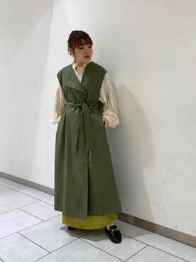 「カーキアウター」｜「アイテム（その他アウター）」を使った、とみーさん（レディース・151cm）の冬コーディネート