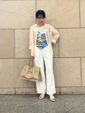 「URBAN RESEARCH ROSSO WOMEN（アーバンリサーチ　ロッソ）のシアーコットンドルマンシャツ（シャツ/ブラウス、ピンク系）」を使った、umedaさん（レディース・164cm）の春コーディネート