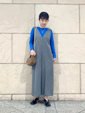 「アイテム（サロペット/オーバーオール、グレー系）」を使った、umedaさん（レディース・164cm）の夏コーディネート