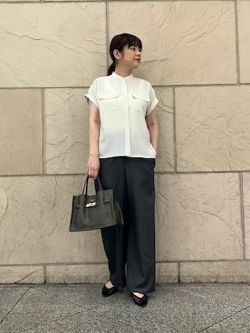 「URBAN RESEARCH ROSSO WOMEN(アーバンリサーチ ロッソ)のクールタッチ吸水速乾ポケットフレアブラウス(シャツ/ブラウス、ホワイト系)」を使った、umedaさん(レディース・164cm)の夏コーディネート