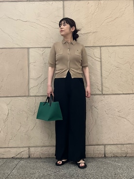 「URBAN RESEARCH ROSSO WOMEN（アーバンリサーチ　ロッソ）の襟付コンパクト5分袖カーディガン（カーディガン/ボレロ、ベージュ系）」を使った、umedaさん（レディース・164cm）の春コーディネート