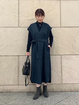 「アイテム（ワンピース、ブルー系）」を使った、umedaさん（レディース・164cm）の秋コーディネート