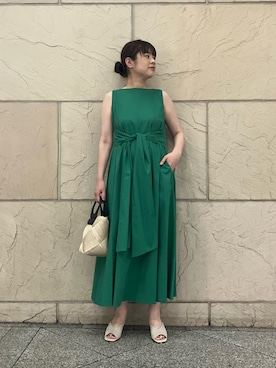 「URBAN RESEARCH ROSSO WOMEN(アーバンリサーチ ロッソ)のリネン混リボンドレス(ワンピース、グリーン系)」を使った、umedaさん(レディース・164cm)の夏コーディネート