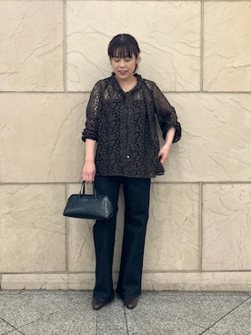 「URBAN RESEARCH ROSSO WOMEN(アーバンリサーチ ロッソ)のリーフレースフリルネックブラウス(シャツ/ブラウス、グリーン系)」を使った、umedaさん(レディース・164cm)の夏コーディネート
