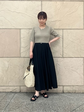 「URBAN RESEARCH ROSSO WOMEN(アーバンリサーチ ロッソ)のVIOLAd’ORO ラフィアワンショルダーバッグ(かごバッグ、ベージュ系)」を使った、umedaさん(レディース・164cm)の夏コーディネート