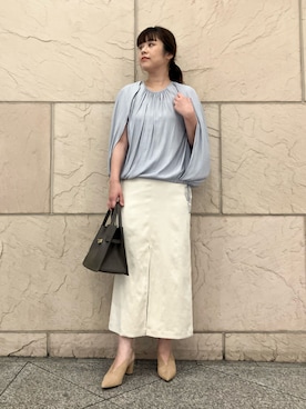 「URBAN RESEARCH ROSSO WOMEN（アーバンリサーチ　ロッソ）のピーチタッチストレートスカート（スカート）」を使った、umedaさん（レディース・164cm）の夏コーディネート
