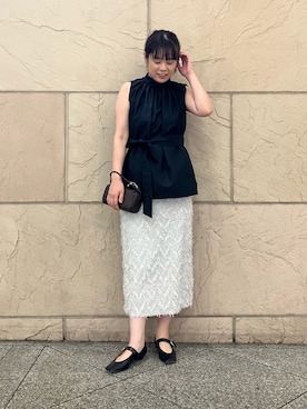 「URBAN RESEARCH ROSSO WOMEN(アーバンリサーチ ロッソ)のウエストマークハイネックシャツブラウス(シャツ/ブラウス、ブラック系)」を使った、umedaさん(レディース・164cm)の夏コーディネート