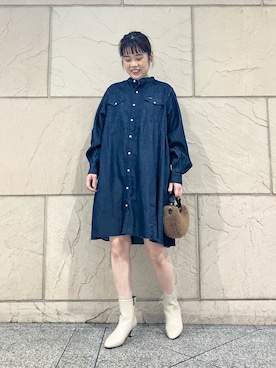 「デニムワンピース」｜「アイテム（シャツワンピース）」を使った、umediaさん（レディース・164cm）の夏コーディネート