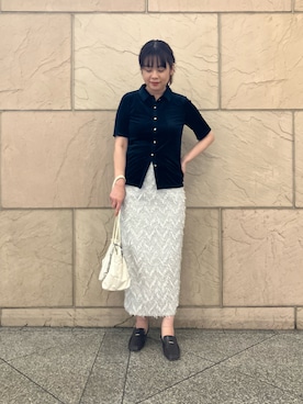 「URBAN RESEARCH ROSSO WOMEN(アーバンリサーチ ロッソ)のヘアリージャガードスカート(スカート、グレー系)」を使った、umedaさん(レディース・164cm)の夏コーディネート