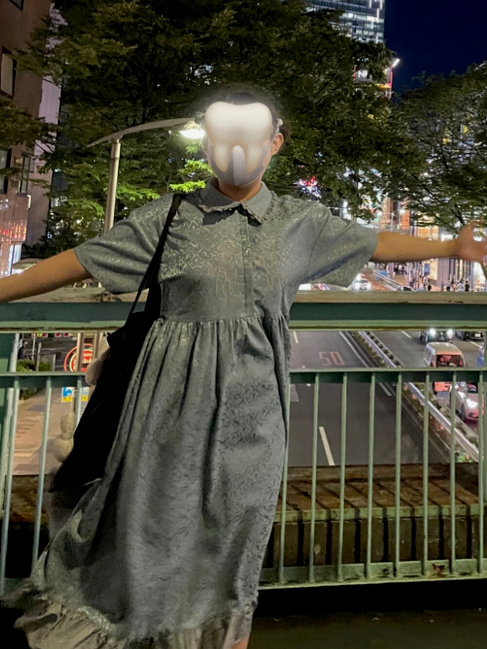 「渋谷、merry jenny、姫」｜「merry jennyのアイテム（ワンピース、ブルー系）」を使った、パンじゅんさん（レディース・158cm）の秋コーディネートの1枚目の写真