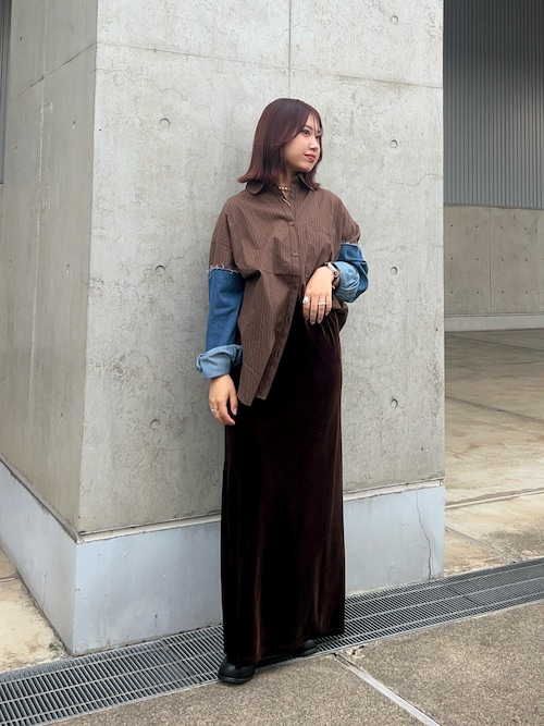 KBF デニムスリーブリメイクシャツ　ブラウン　即購入OK KBF デニムスリーブリメイクシャツ ブラウン 即購入OK - メルカリ