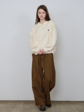 「U.S. POLO ASSN.（ユーエスポロアッスン）のU.S. POLO ASSN./ユーエスポロアッスン JQポロニット ジャガードニット カジュアル ワンポイント刺繍 ボタン付きニット ボーダー柄 2026秋冬 秋服（ニット/セーター、ホワイト系）」を使った、NA♡さん（レディース・165cm）の秋コーディネート