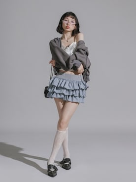 「Chick（チック）のルーズショート丈パーカー ショートジップパーカー 羽織 UV対策 冷房対策 2026年春夏（パーカー、グレー系）」を使った、NA♡さん（レディース・165cm）の夏コーディネート