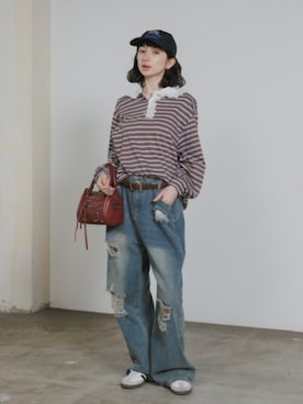 「Chick（チック）のStudded 2-Way Shoulder Bag / スタッズ付き 2WAYショルダーバッグ 2026年春夏（ショルダーバッグ、レッド系）」を使った、NA♡さん（レディース・165cm）の春コーディネート