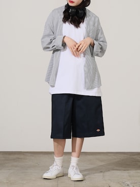 「MILLER（ミラー）のR.P.miller/ミラー パネルリブ 半袖 ベーシック Tシャツ 2026年 夏 夏服（Tシャツ/カットソー、ホワイト系）」を使った、NA♡さん（レディース・165cm）の夏コーディネート