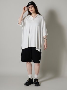 「OK YESTERDAY（オッケーイエスタデイ）のOK YESTERDAY / オーケー イエスタデイ ドレープ ポロシャツ / DRAPE POLO SHIRT 2026年 夏 夏服（ポロシャツ、ホワイト系）」を使った、NA♡さん（レディース・165cm）の夏コーディネート