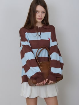「U.S. POLO ASSN.（ユーエスポロアッスン）のU.S. POLO ASSN./ユーエスポロアッスン JQポロニット ジャガードニット カジュアル ワンポイント刺繍 ボタン付きニット ボーダー柄 2026秋冬 秋服（ニット/セーター、ブルー系）」を使った、NA♡さん（レディース・165cm）の秋コーディネート