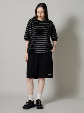 「OK YESTERDAY（オッケーイエスタデイ）のOK YESTERDAY / オーケー イエスタデイ ワイドイージーショーツ / WIDE EASY SHORTS 2026年 夏 夏服（その他パンツ、ブラック系）」を使った、NA♡さん（レディース・165cm）の夏コーディネート