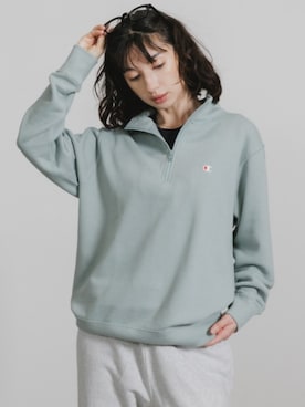 「Champion（チャンピオン）のChampion/チャンピオン HALF ZIP SWEATSHIRT ブランドロゴ USAコットン 裏毛仕様 ハーフジップスウェット トレーナー 2026秋冬 秋服（スウェット、グリーン系）」を使った、NA♡さん（レディース・165cm）の秋コーディネート