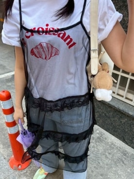 「ipugo（イプゴ）のipugo/イプゴ レイヤードレースキャミワンピース 夏物 夏服（ワンピース、ブラック系）」を使った、NA♡さん（レディース・165cm）の夏コーディネート