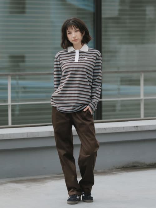 セール】adidas/アディダス STRIPED OVZD LS POLO SHIRT ストライプ