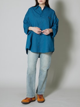 「OK YESTERDAY（オッケーイエスタデイ）のOK YESTERDAY / オーケー イエスタデイ スタンダードシャツ / STANDARD SHIRT 2026年 夏 夏服（シャツ/ブラウス、ブルー系）」を使った、NA♡さん（レディース・165cm）の夏コーディネート