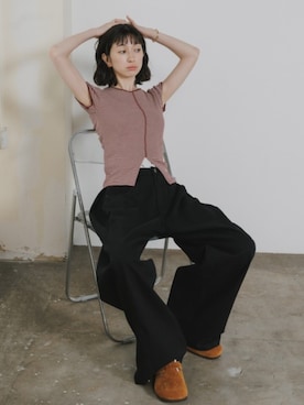 「MILLER（ミラー）のR.P.miller/ミラー Prib Slit S/S tee パネルリブ Tシャツ タイトシルエット 2026年春夏（Tシャツ/カットソー、レッド系）」を使った、NA♡さん（レディース・165cm）の春コーディネート