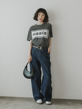 「the Oasis（ジオアシス）のOasis / オアシス プリントデザイン クルーネックＴシャツ メンズ バンドＴ 2026年春夏（Tシャツ/カットソー、ブラック系）」を使った、NA♡さん（レディース・165cm）の春コーディネート