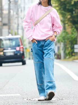 「GILDAN（ギルダン）のアイテム（スウェット）」を使った、NA♡さん（レディース・165cm）の春コーディネート