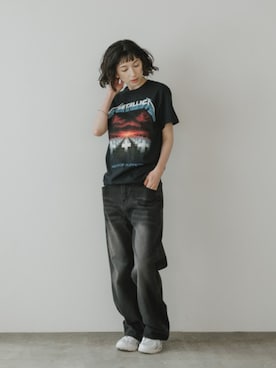 「METALLICA（メタリカ）のMETALLICA (メタリカ) HEART EXPLOSIVE / ROCMTLTSBMOP クルーネック Tシャツ バンドT メンズ 2026年春夏（Tシャツ/カットソー、ブラック系）」を使った、NA♡さん（レディース・165cm）の春コーディネート