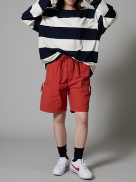 「OK YESTERDAY（オッケーイエスタデイ）のOK YESTERDAY / オーケー イエスタデイ ワイドボーダーロンT/Wide-Striped Long-Sleeve T-Shirt（Tシャツ/カットソー、ホワイト系）」を使った、NA♡さん（レディース・165cm）の秋コーディネート